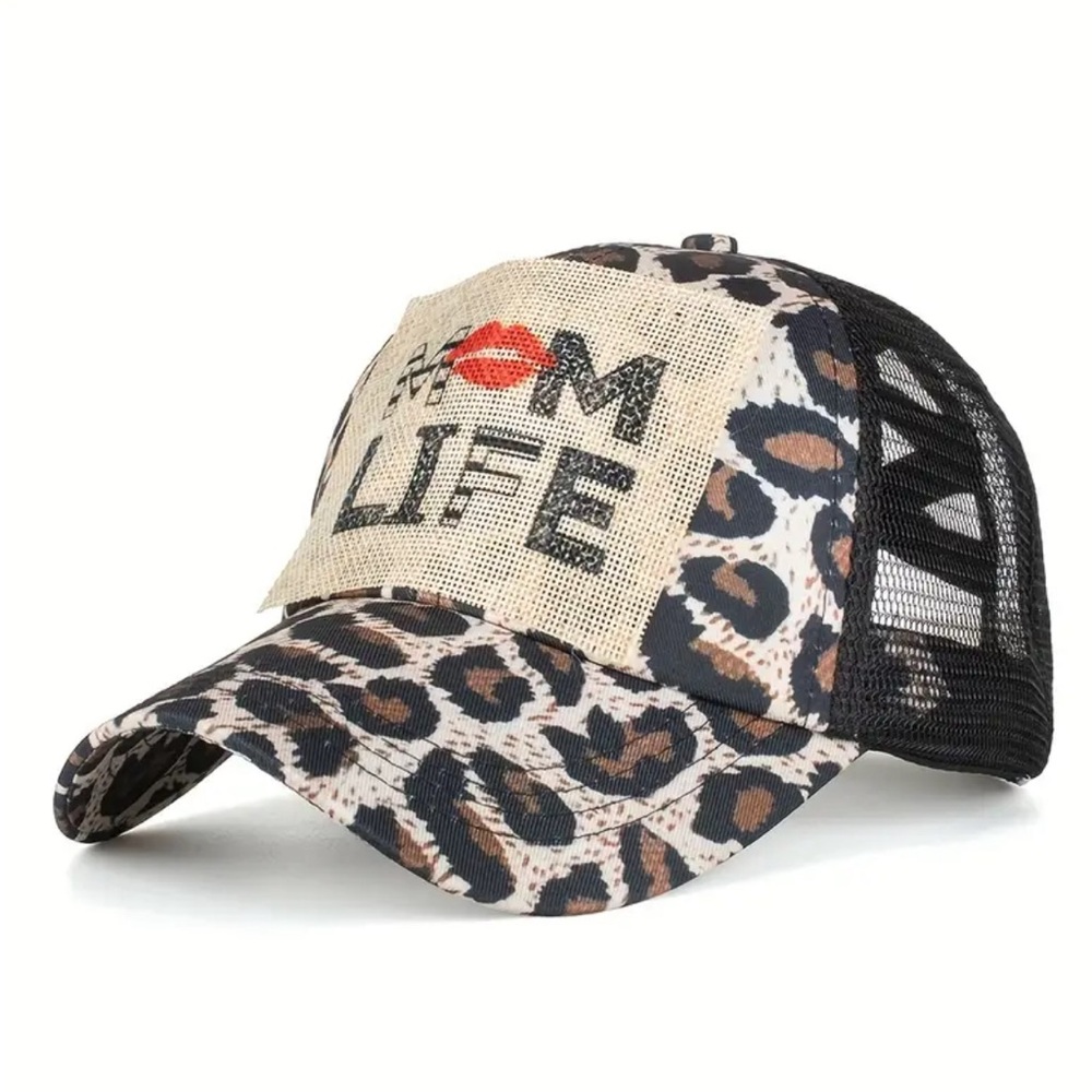 Mom Life Leopard Print Breathable Hat with Sun Protection and Leopard Pattern